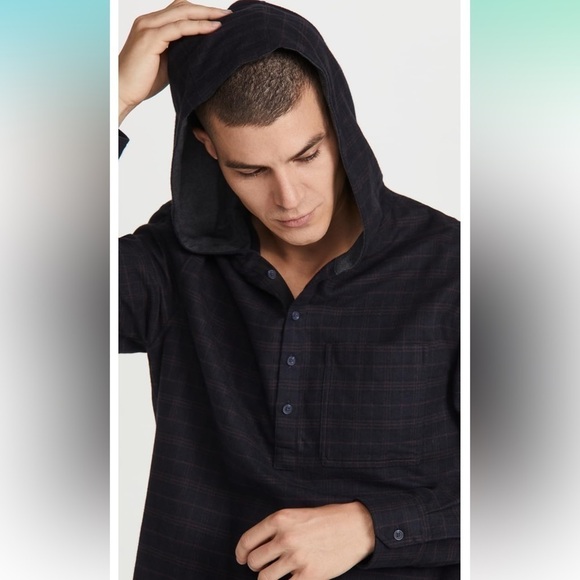 Vince Highway Plaid Hooded Popover Shirt - Size L - Picture 3 of 10